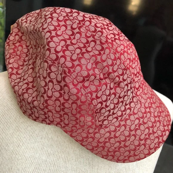 📌SOLD  Red Pink Monogram Leatherware Baseball Cap Sz M/L - Picture 2 of 5